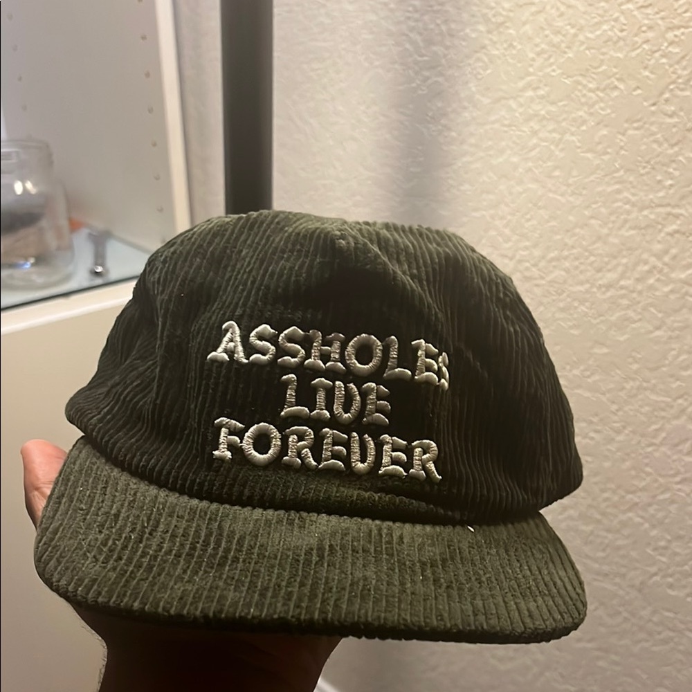 Green Corduroy Cap with Embroidered Text